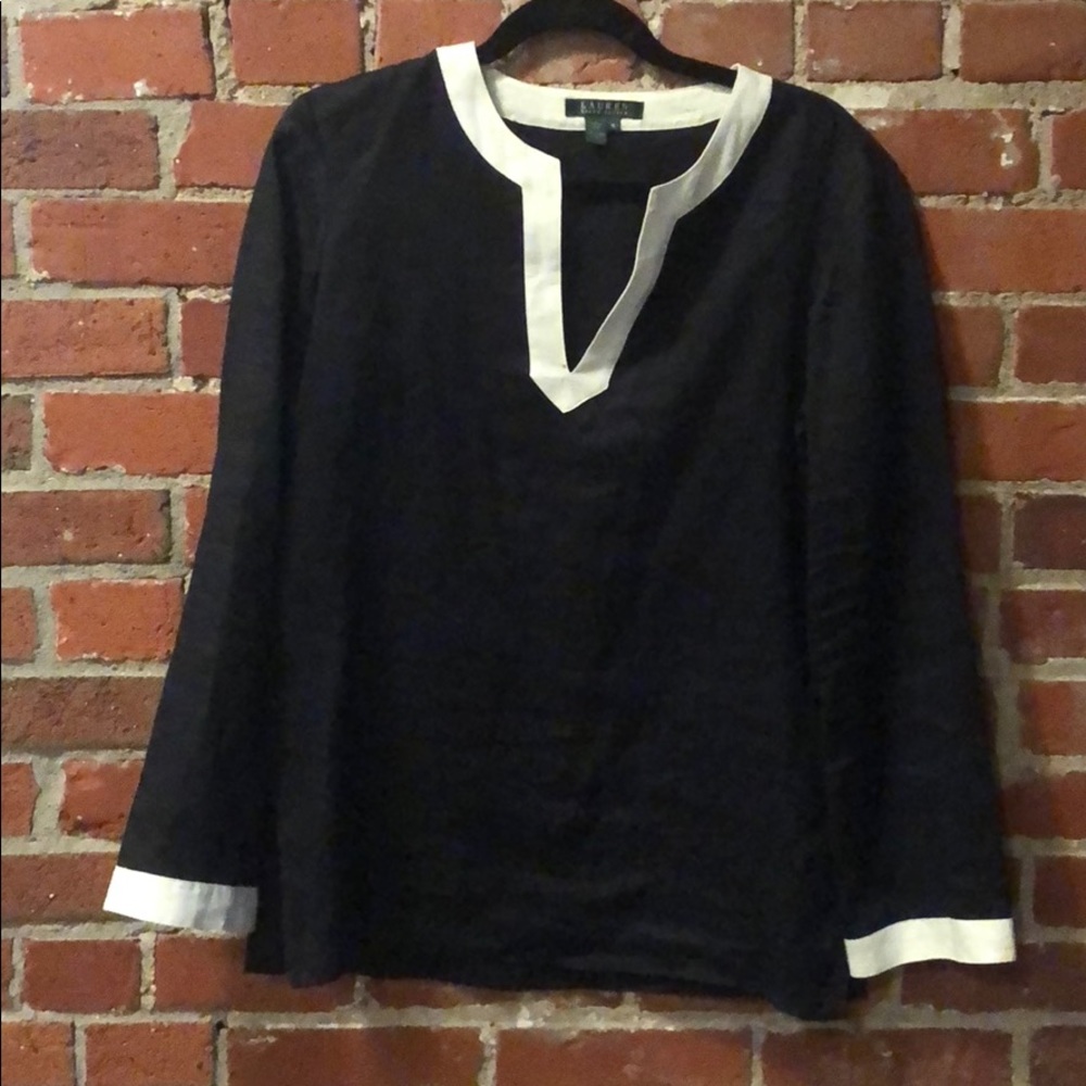 Ralph Lauren black and white linen blouse